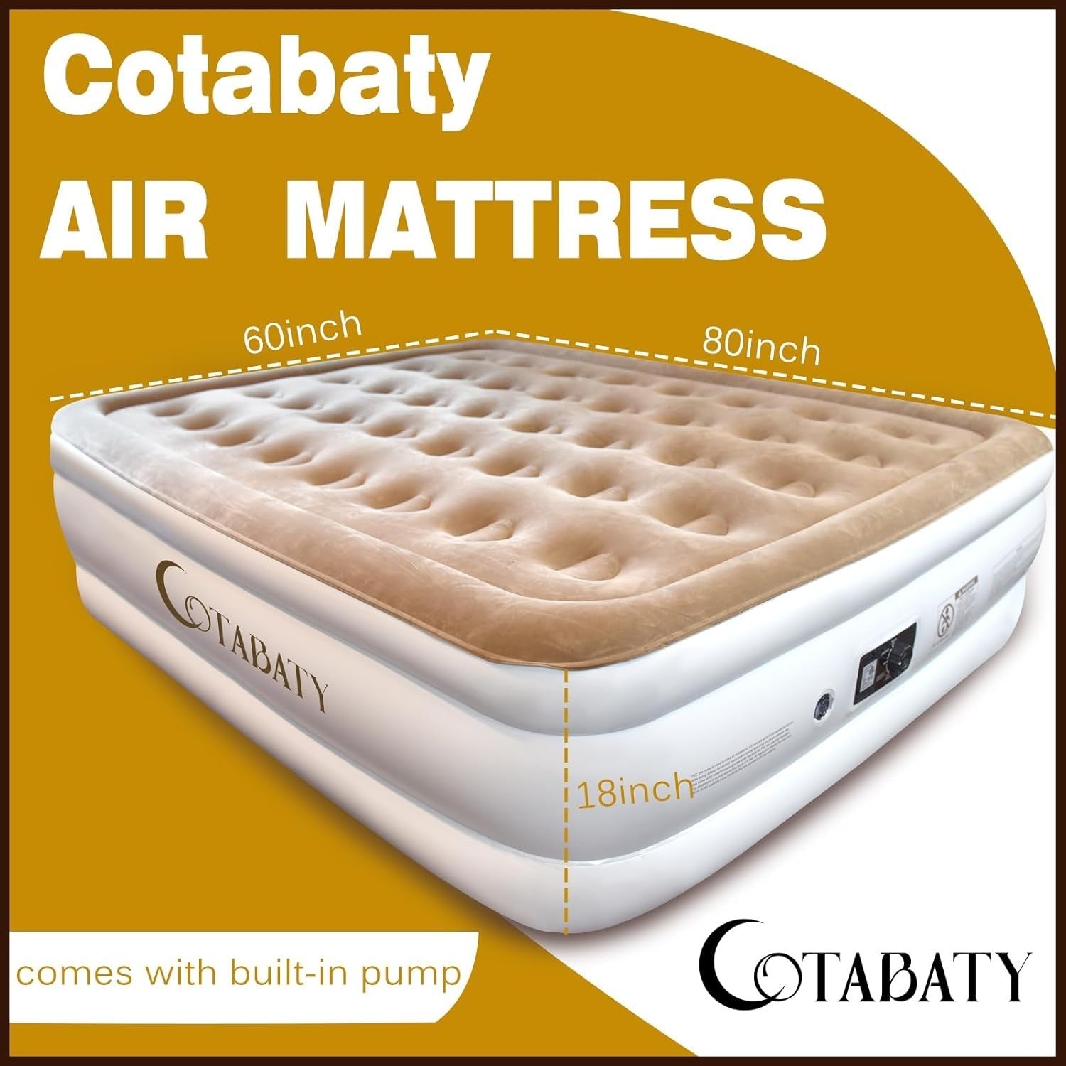 18" Inflatable Air Bed Queen Self-Inflating Flocked Mattress for Home & Camping