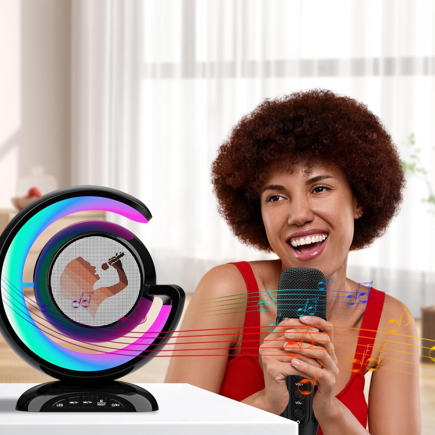 Wireless Karaoke Machine with 2 Mics, LED Light Effects & Bluetooth