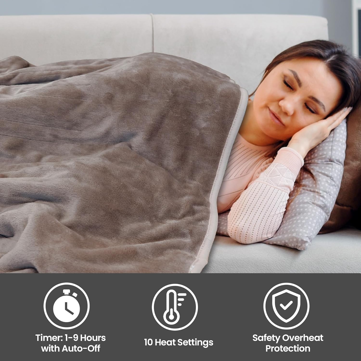 Mink Beige Electric Heated Throw Blanket 120x160cm Soft Fleece Timer
