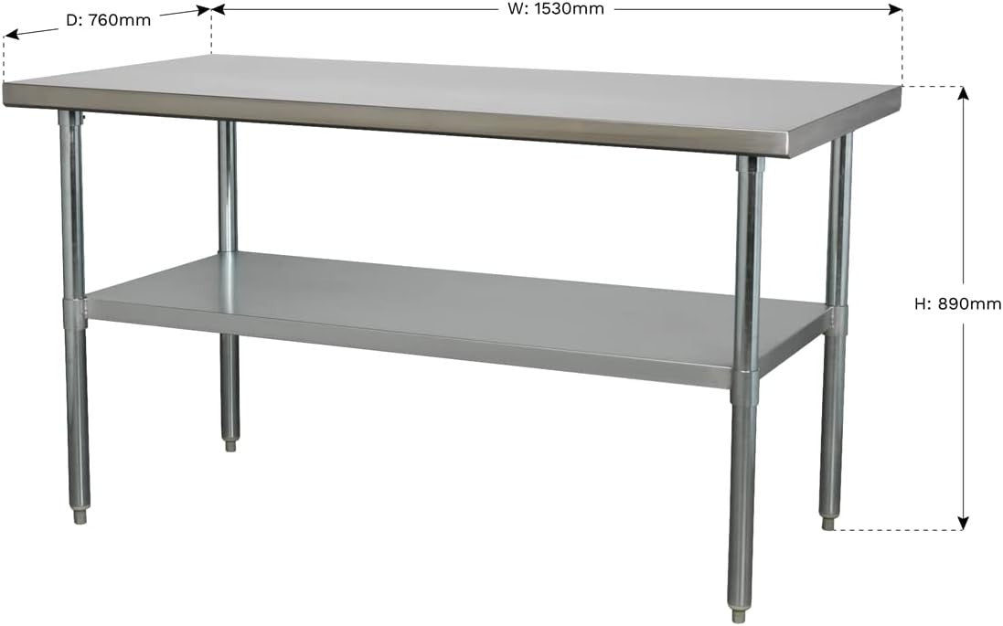 Stainless Steel Workbench 1.5m Adjustable Shelf 145kg Capacity Heavy Duty