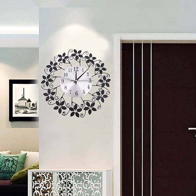 Round Metal Flower Wall Clock 37×37cm Silent Modern Decorative Home Decor