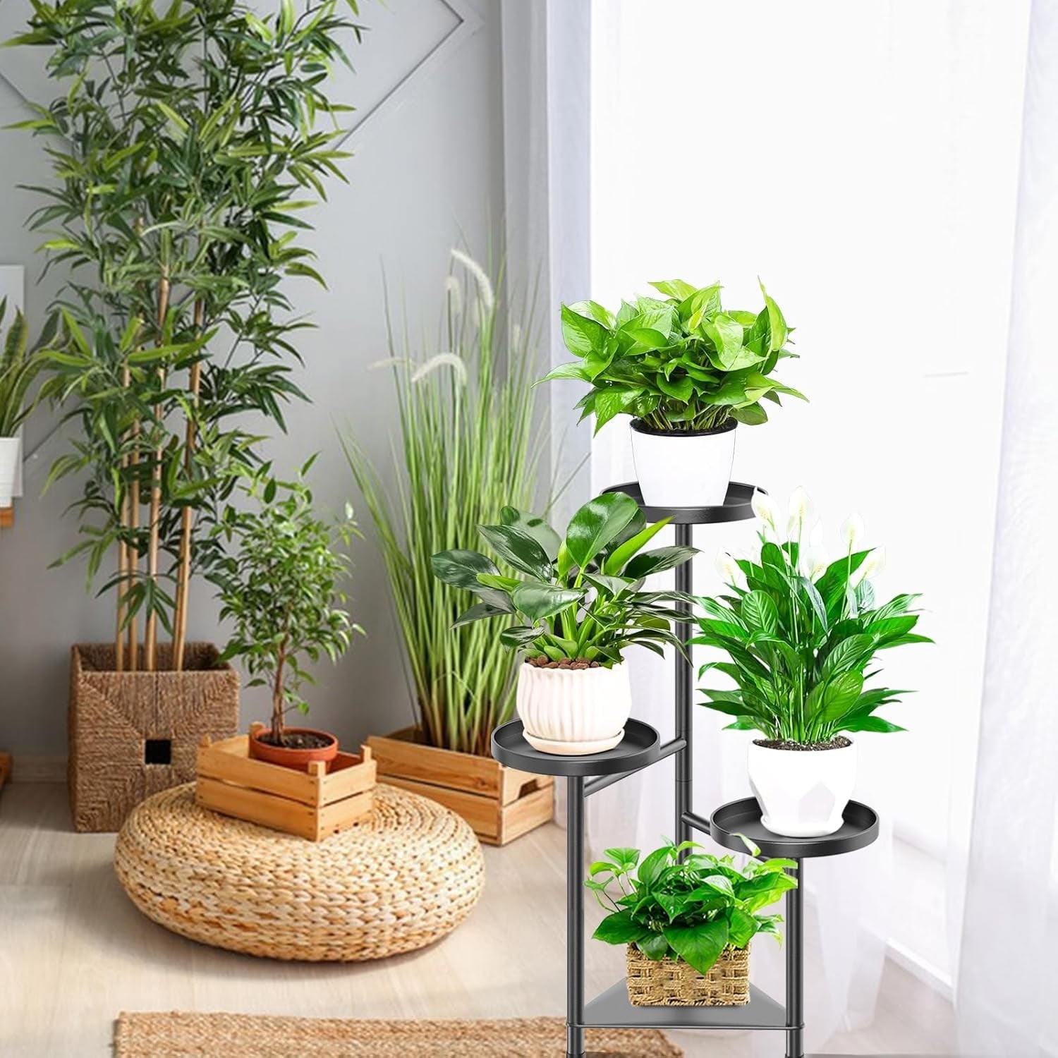 4 Tier Metal Corner Plant Stand Indoor Outdoor Flower Display Rack Black