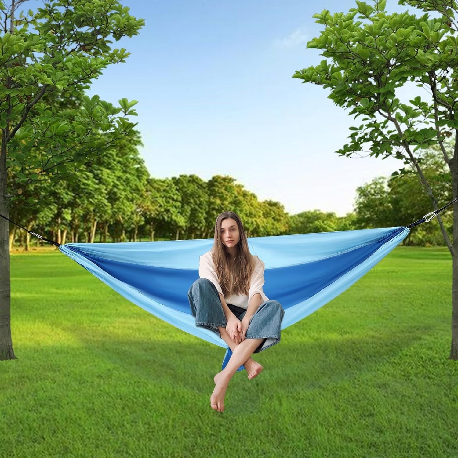 Portable Camping Hammock 270x140cm Double Nylon w/ Straps & Carabiners