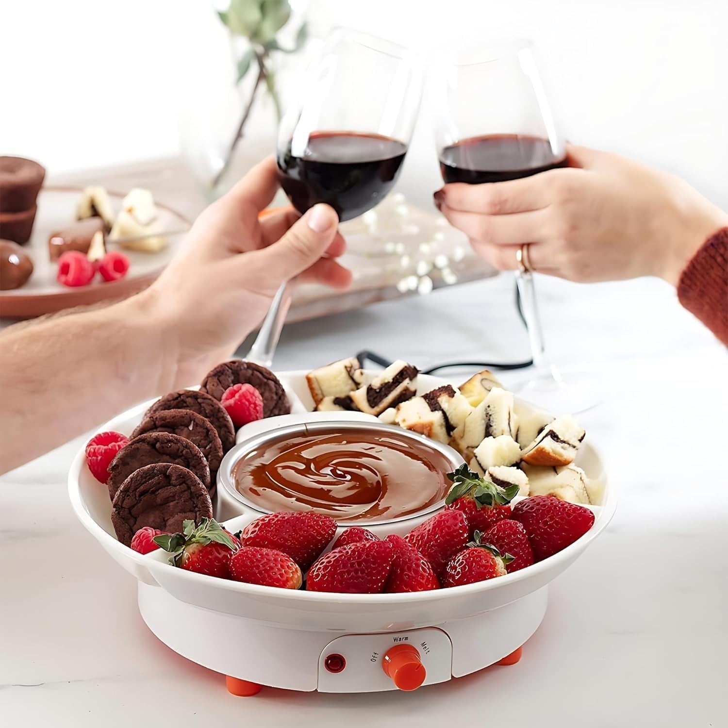 Electric Chocolate Fondue Pot Cheese Melting Set Forks 260ml