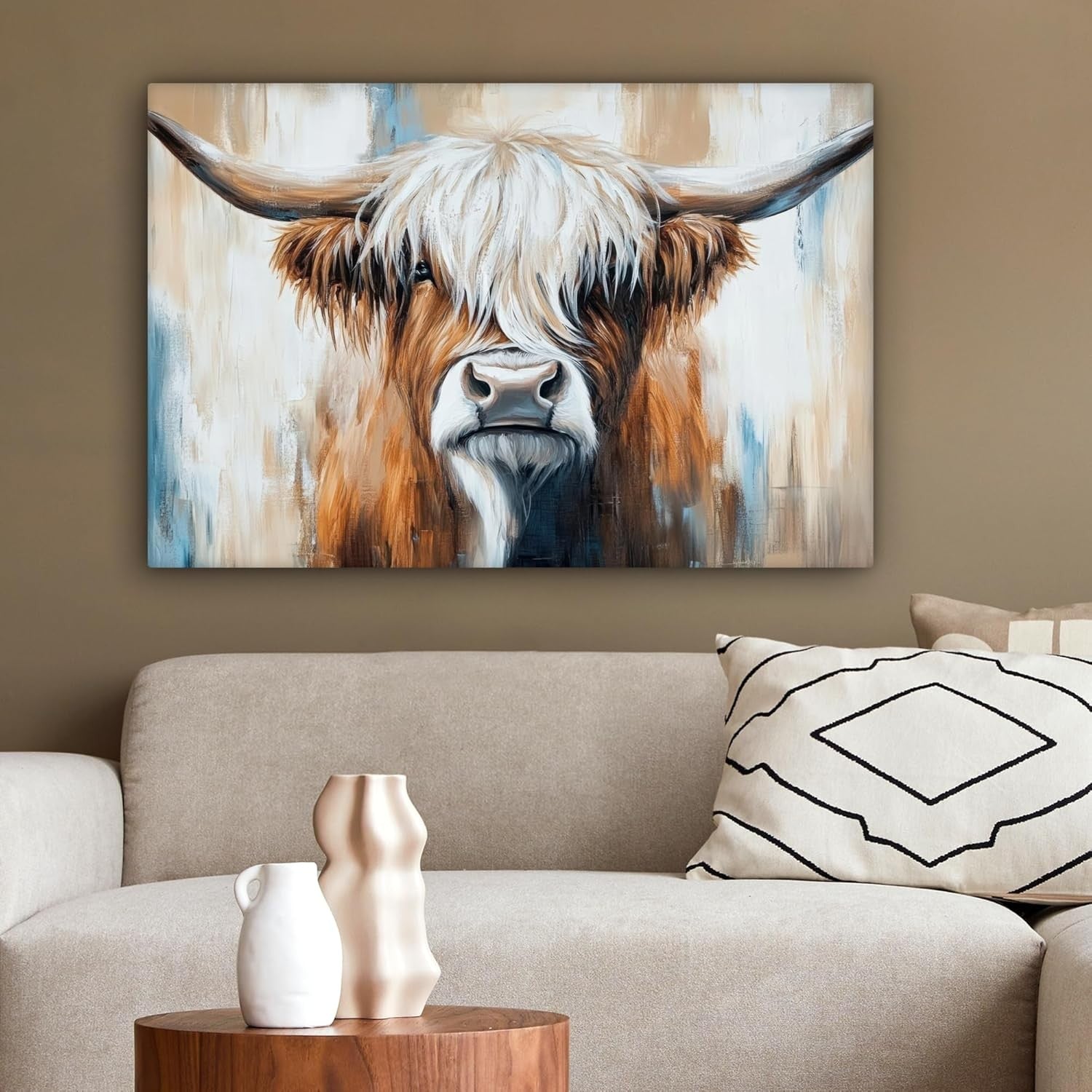 Highland Cow Canvas Wall 60x40cm Framed Rustic Farmhouse