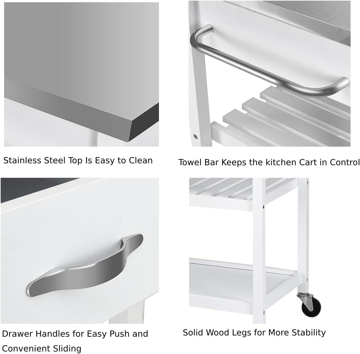 Kitchen Island Trolley with Stainless Steel Top, 2 Drawers & Lockable Wheels