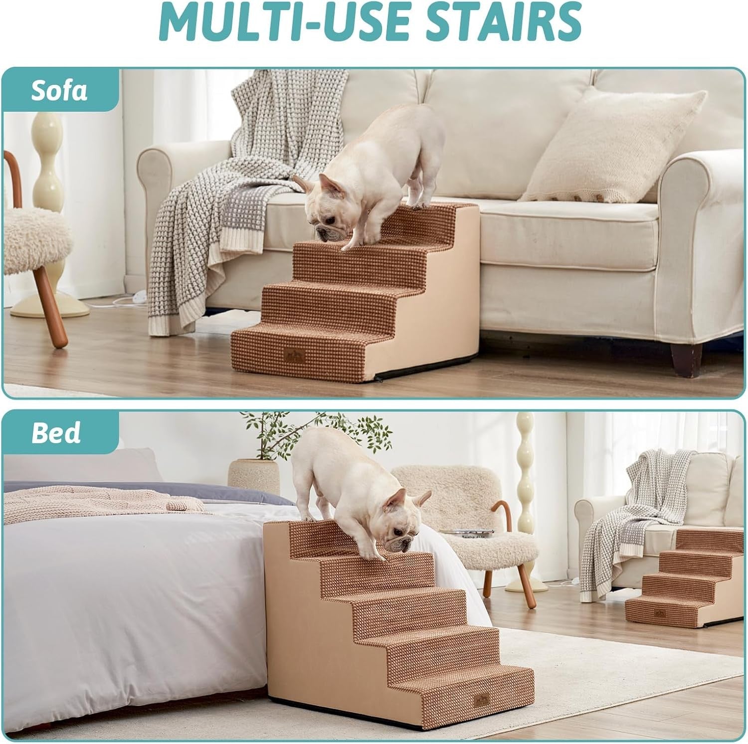 Wide Dog Stairs Non-Slip Pet Steps for Small Dogs Cats Puppy 75x50x60cm