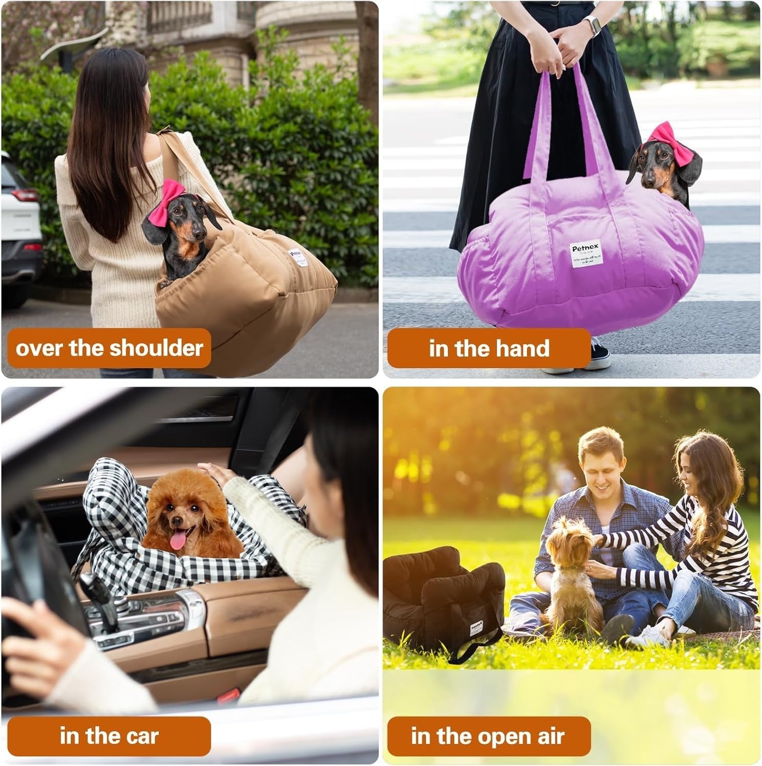 Dog Car Booster Seat Pet Carrier Travel Bed Safety Leash Purple Small