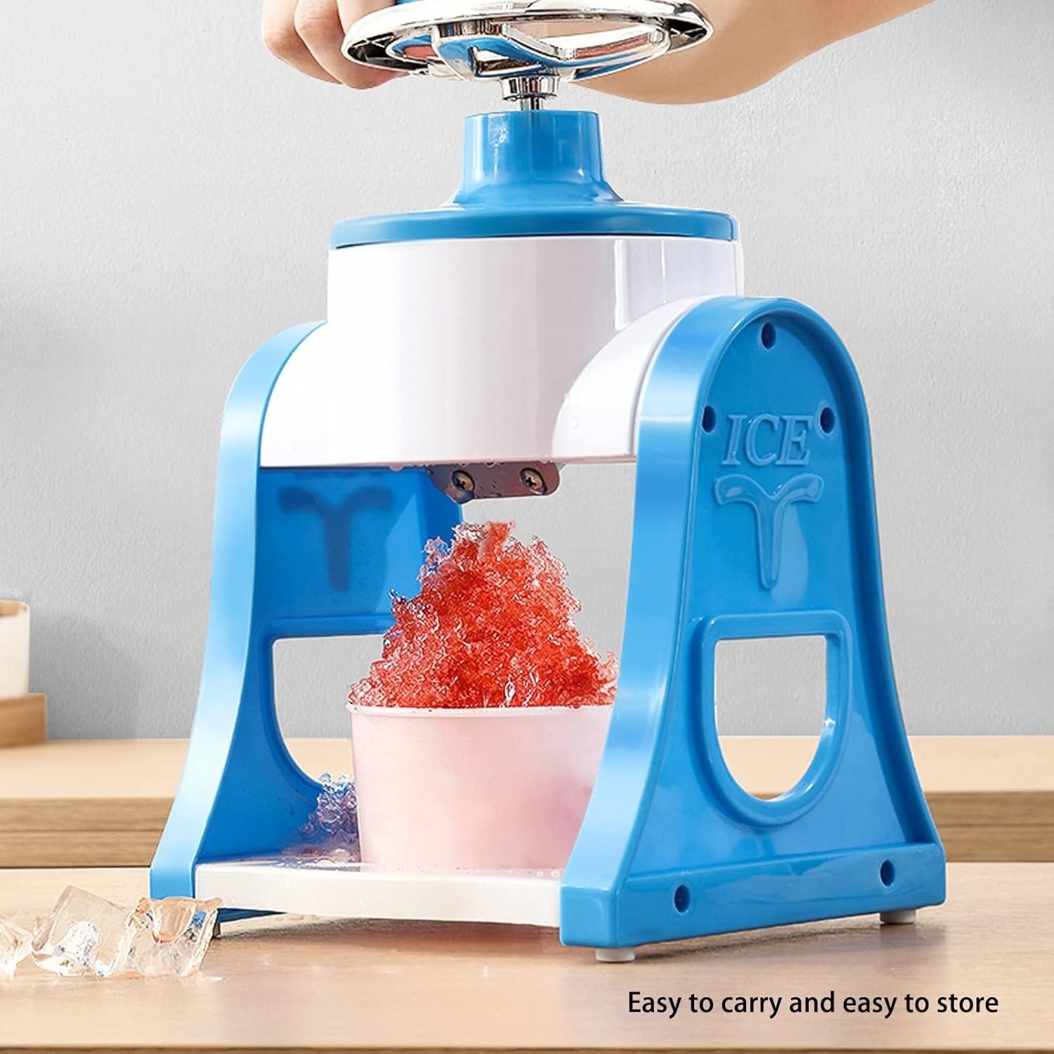 Manual Ice Crusher Shaved Ice Maker Portable Slush Snow Cone Blue