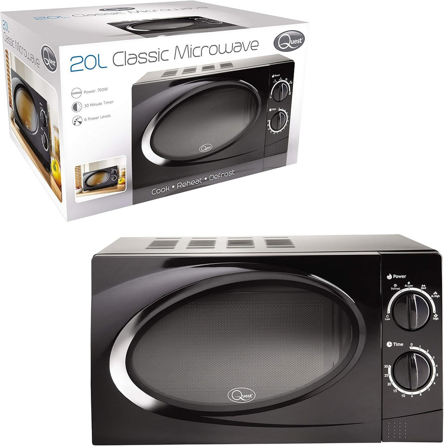 Black 20L Microwave 700W 6 Power Levels Manual Timer
