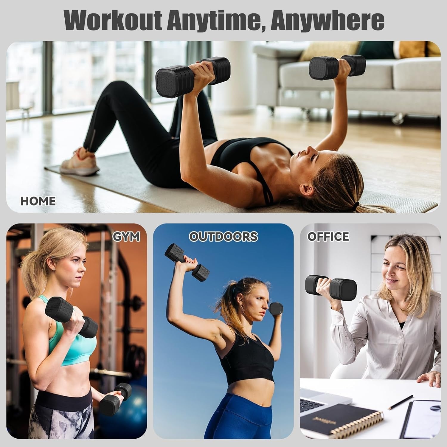 4-in-1 Adjustable Dumbbell Set Pair 2–5lb Non-Slip Women Home Weights