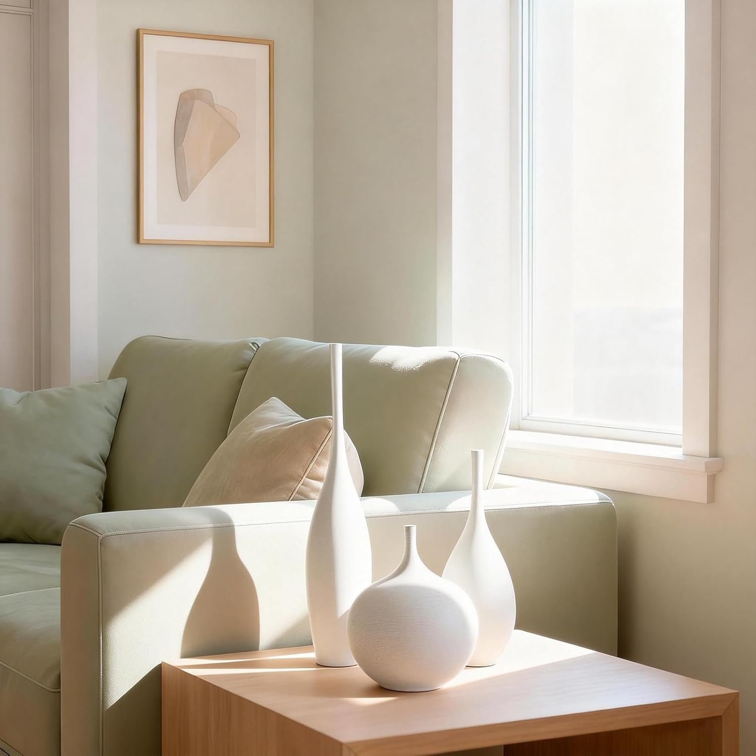 White Ceramic Vase Set of 3 Modern Minimalist Pampas Decor Centerpieces
