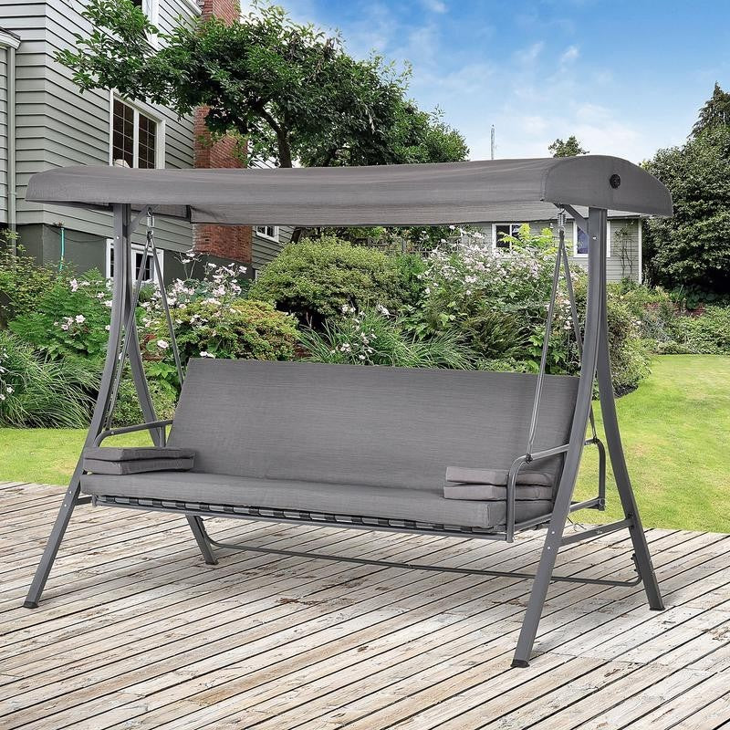 3 Seater Garden Swing Hammock Bed with Canopy Cushion Outdoor Lounger