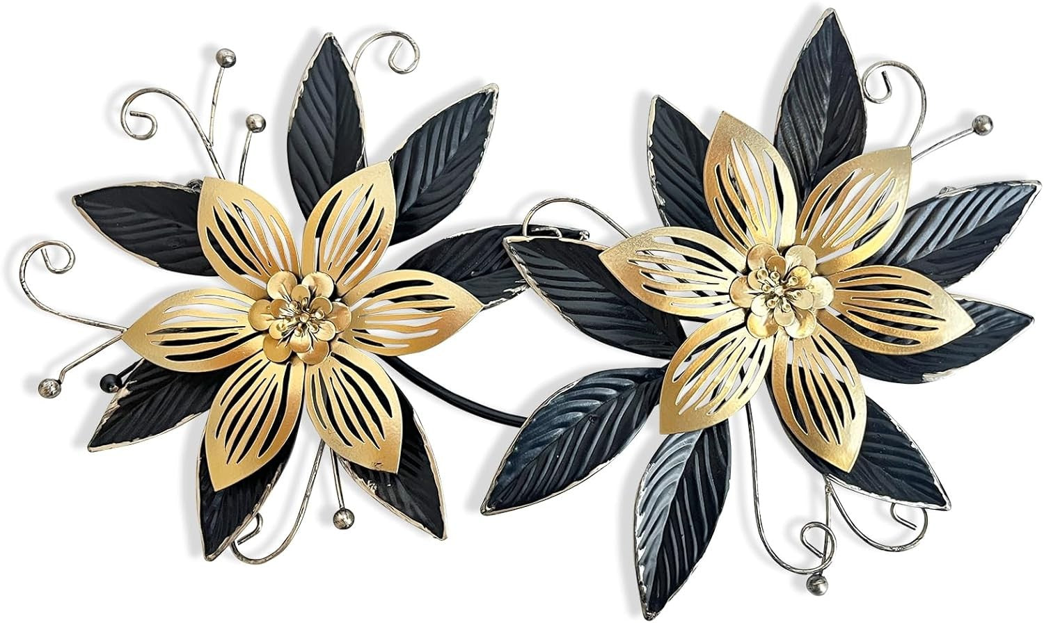 Black Gold Metal Flowers Wall Art 15 in 3D Multi-Layer Home Decor