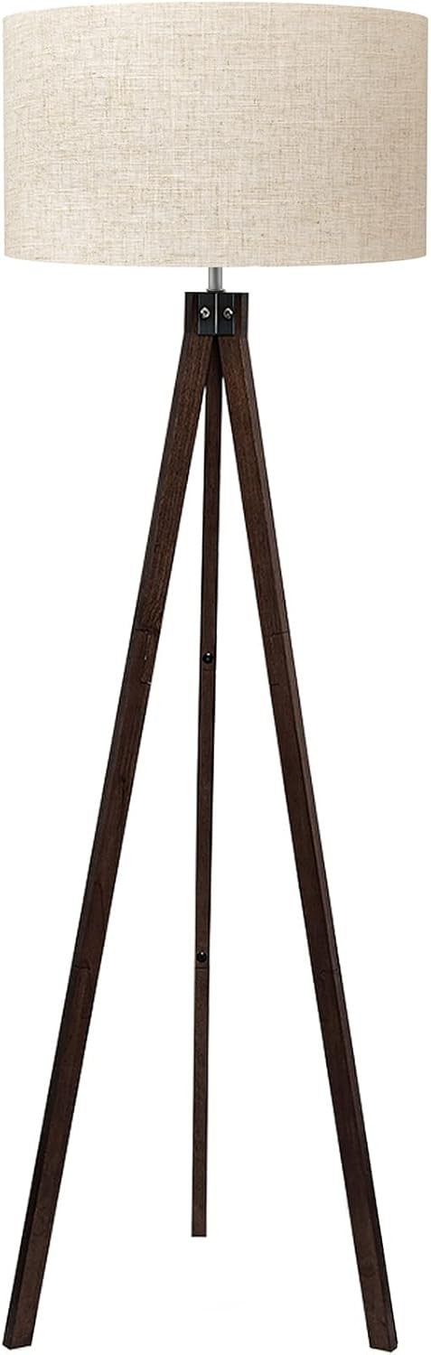 Tripod Lamp Wooden Mid Century Standing Light Linen Shade 155cm