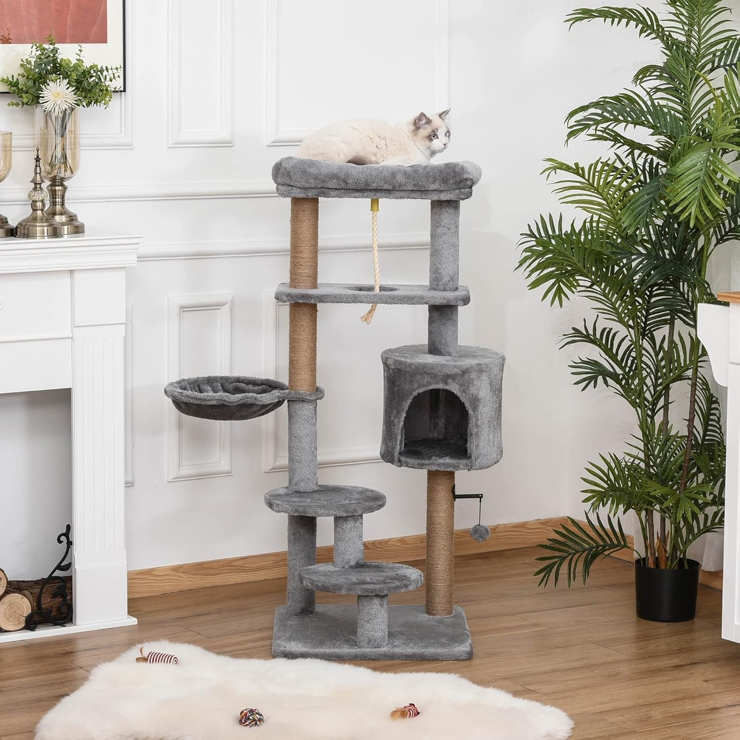 Cat Tree Tower 120cm Indoor Multi Level Scratching Post Condo Hammock