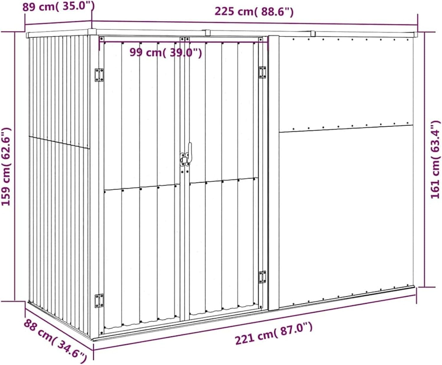 7.4x2.9FT Metal Garden Tool Shed Outdoor Storage House with Roof & Double Doors