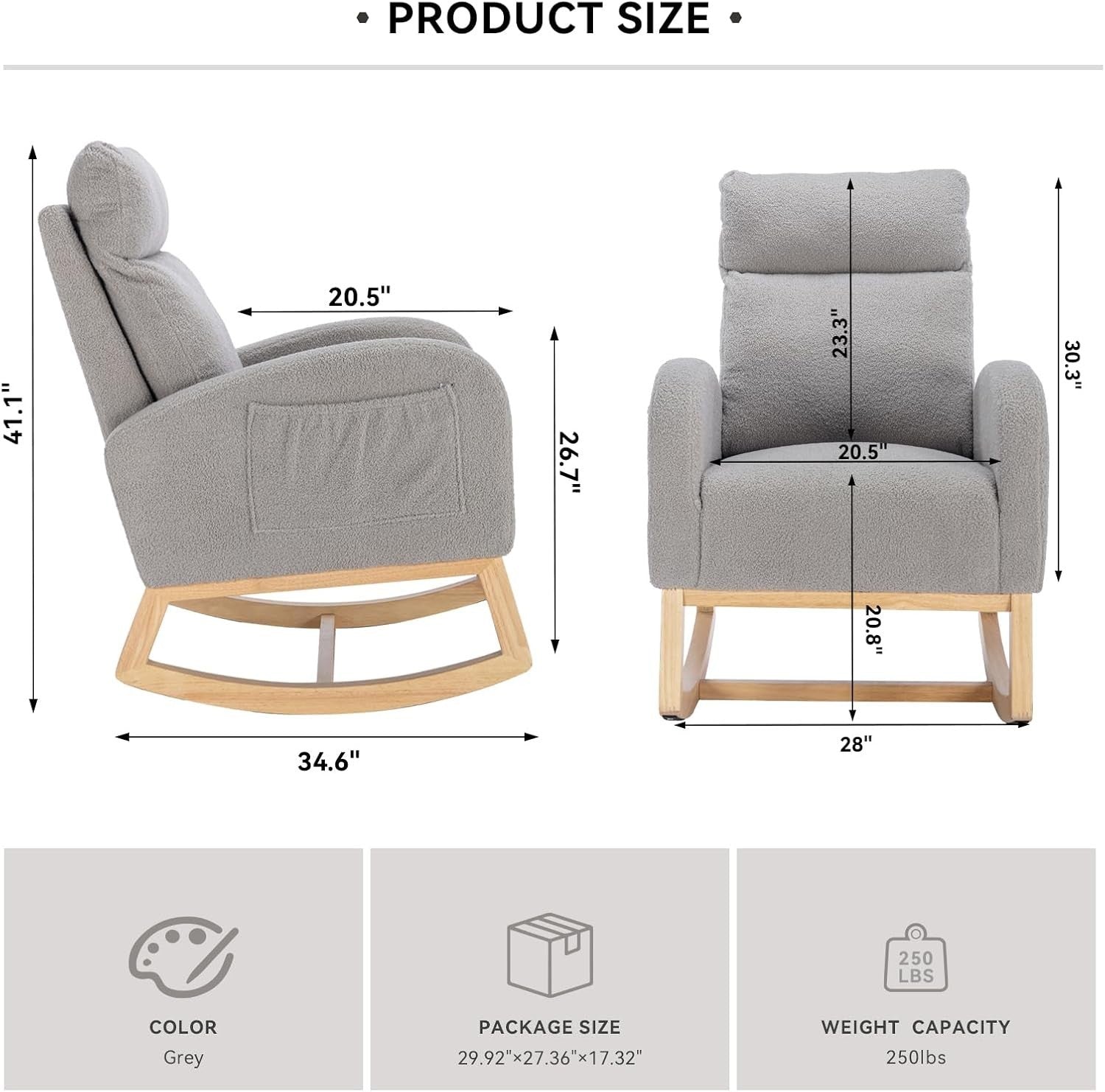 Nursery Rocking Chair for Adults High Back Boucle Armchair Glider Comfy