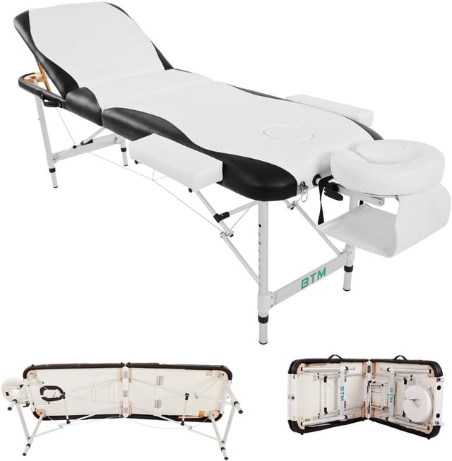 Portable Aluminium Massage Table 3-Section Adjustable Beauty Therapy Bed White