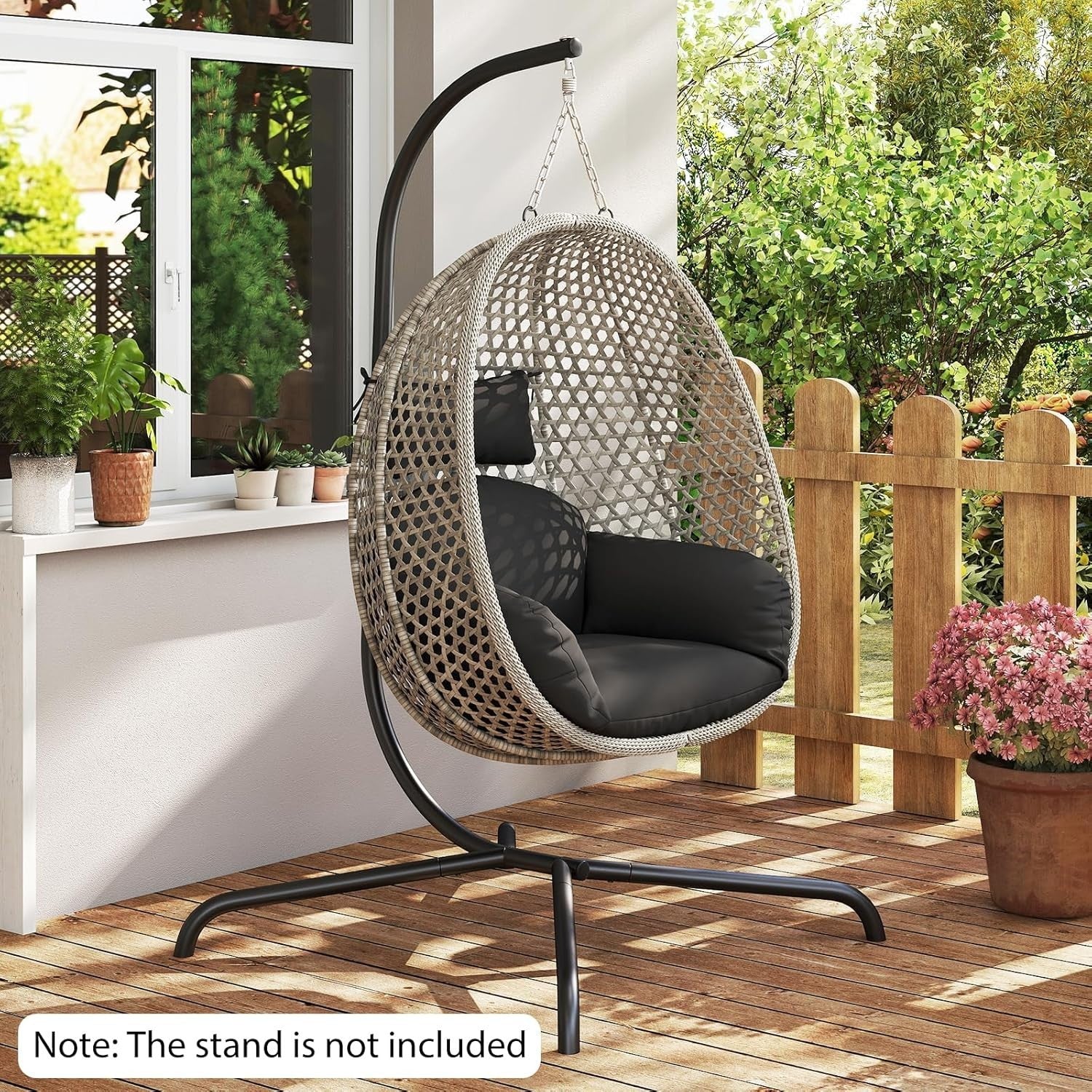 Rattan Hanging Egg Chair with Soft Thick Cushion & Head Pillow for Garden Patio