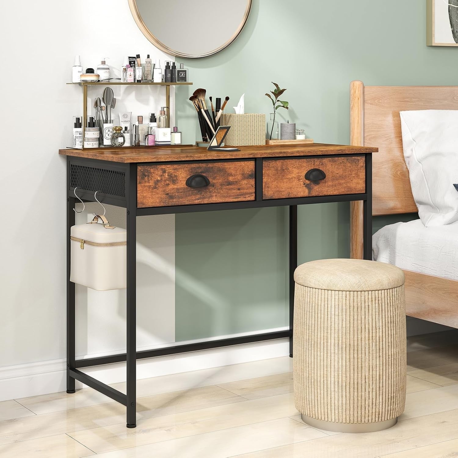 Computer Desk with Drawers Rustic Brown Black Home Office Study Table