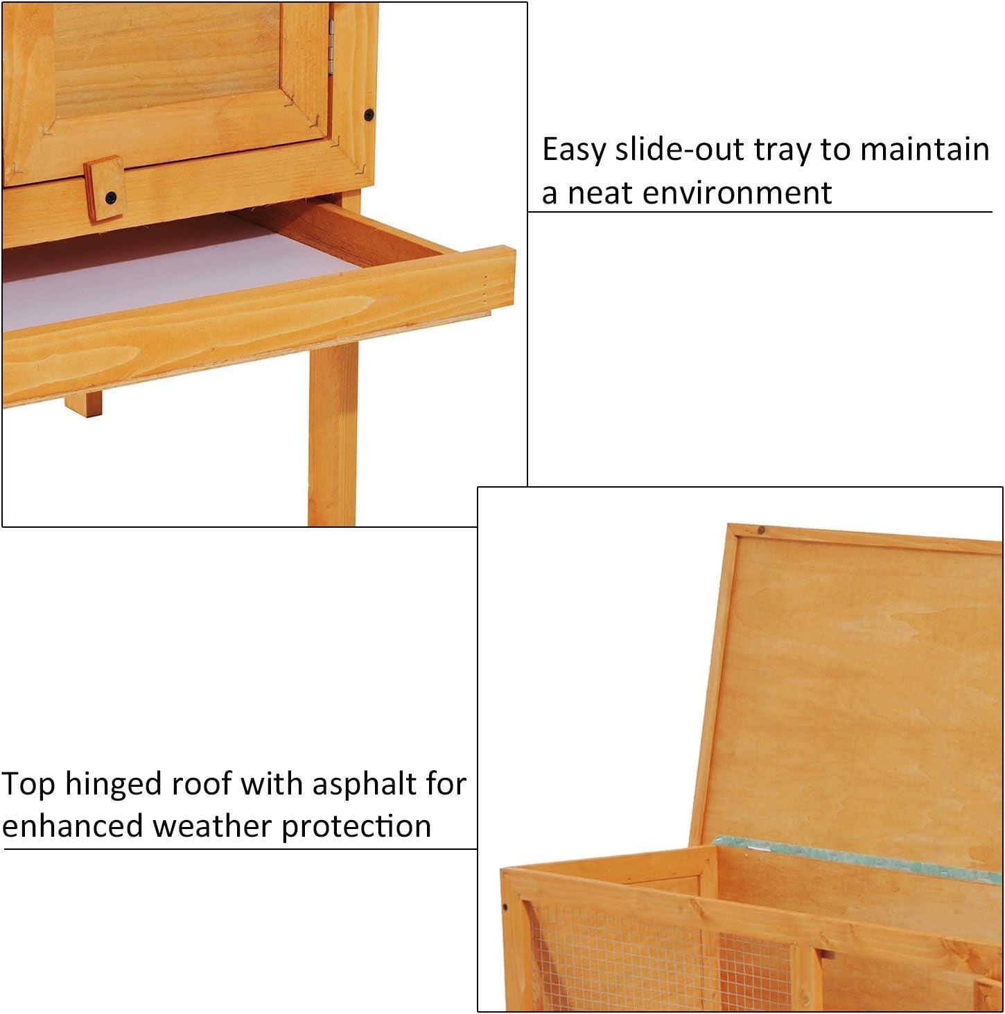 Wooden Rabbit Hutch Outdoor Elevated Guinea Pig Cage with Sliding Tray