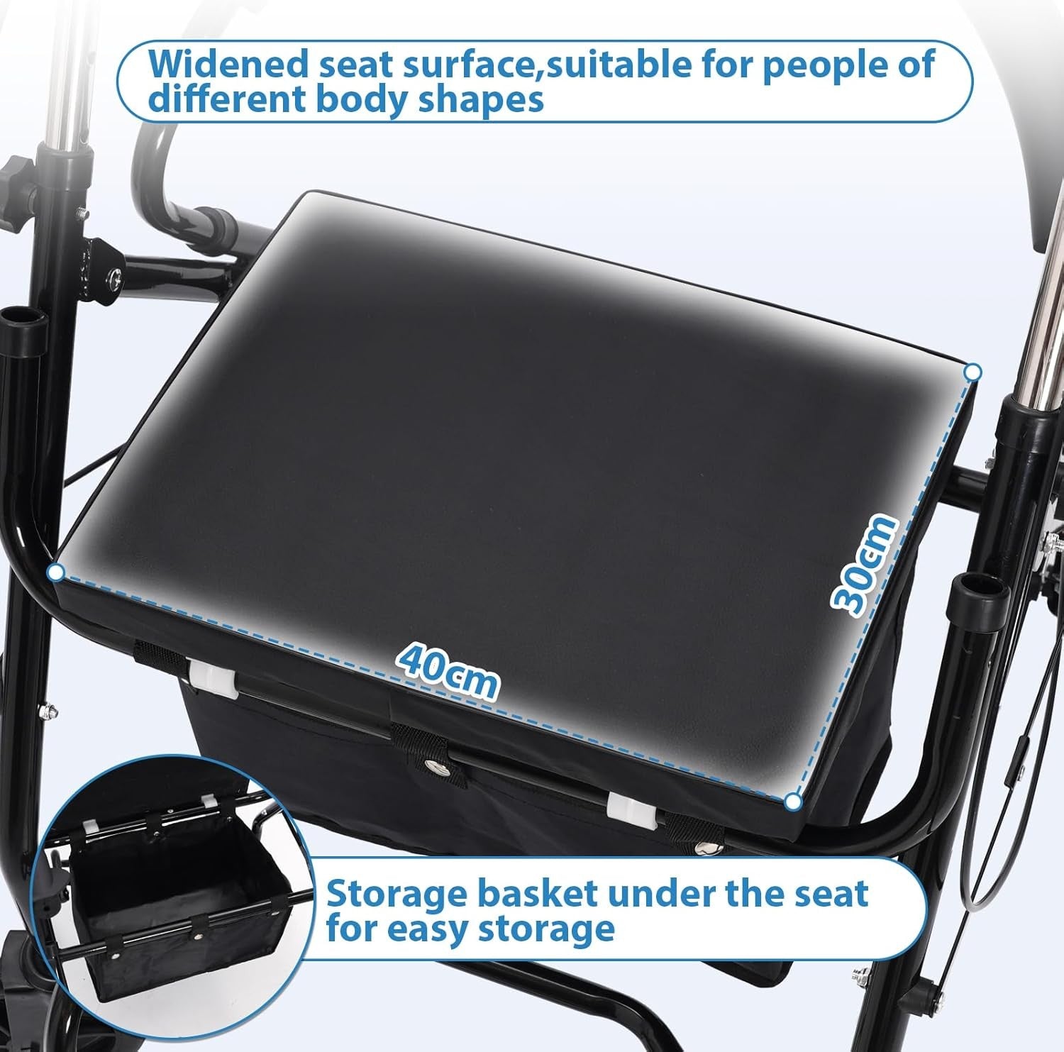 Lightweight Folding Rollator Walker with Seat 6 Wheels Lockable Brakes