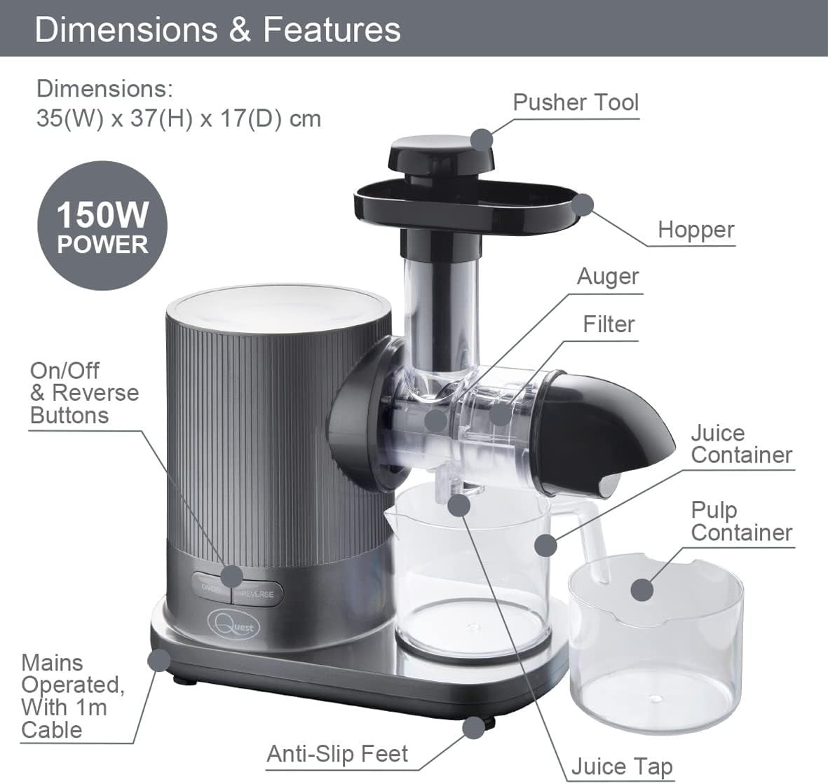 Quiet Cold Press Slow Juicer Masticating 150W High Nutrition Low Noise