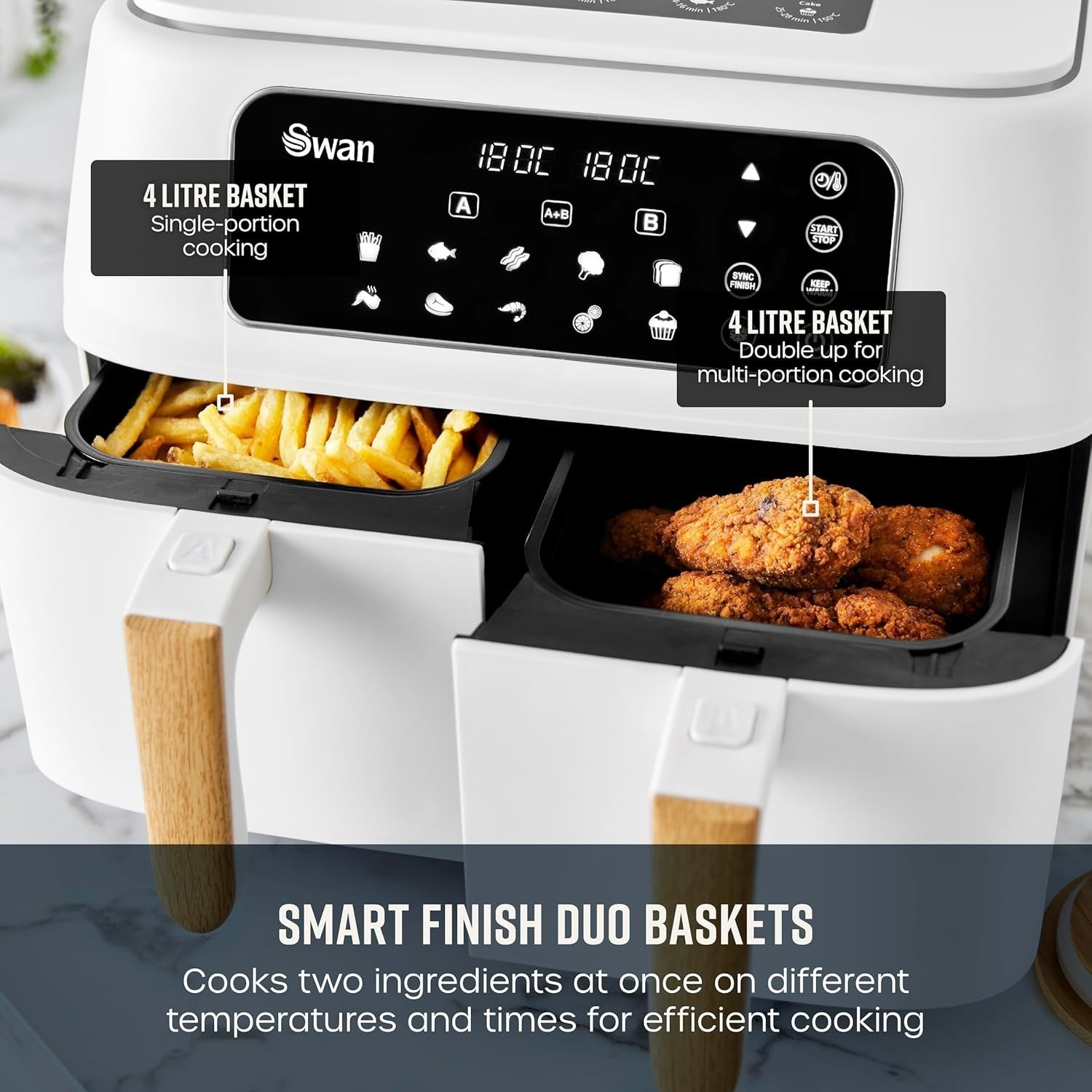 8L Dual Zone Air Fryer 1600–1800W | 13-in-1 Presets | Nordic White