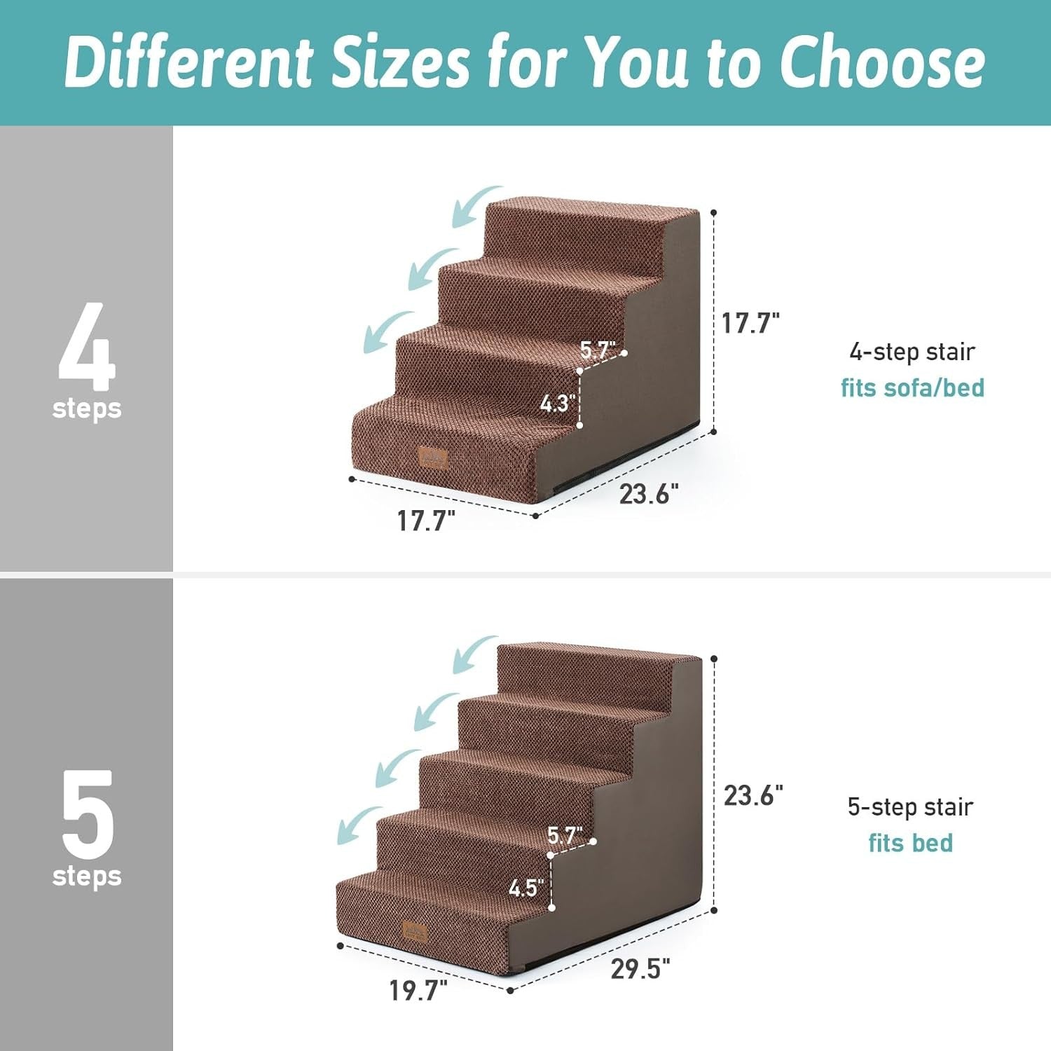 Wide Dog Stairs Non-Slip Pet Steps for Small Dogs Cats Puppy 75x50x60cm Brown