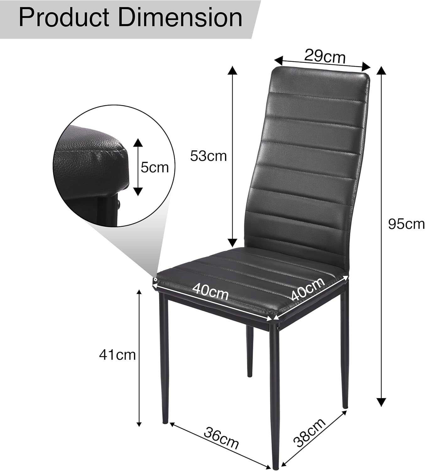 Dining Table Set with 6 Black Leather Chairs - 140x80cm Wooden Modern Design