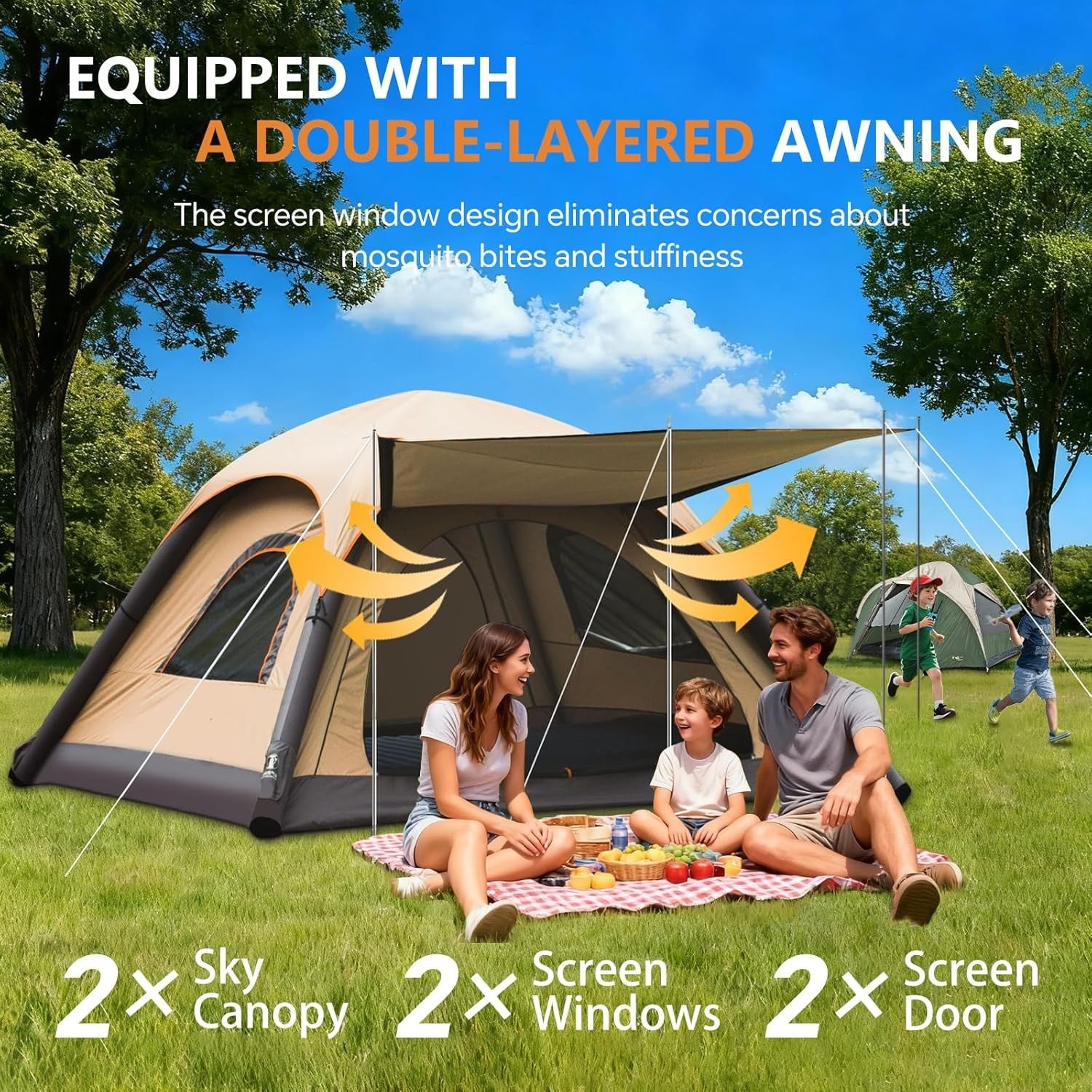 4-8 Person Inflatable Camping Tent Waterproof Pop Up Family