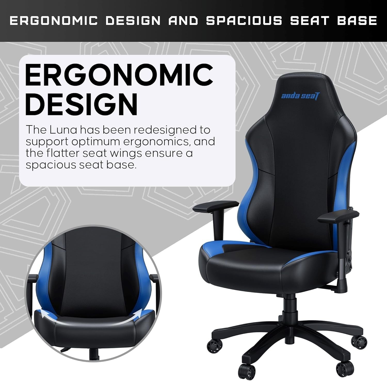 Large Ergonomic Gaming Chair Reclining PVC Leather Black Blue