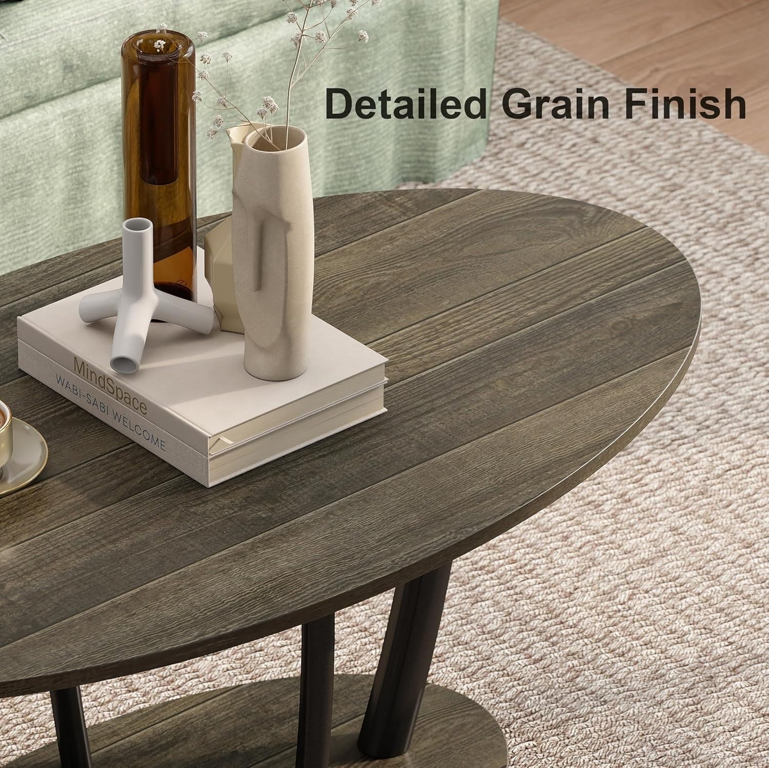 Oval 2-Tier Coffee Table with Storage Shelf, Modern Small Table 100x55cm