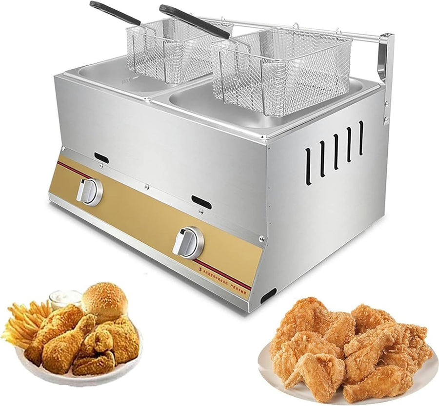 Commercial LPG Gas Deep Fryer 20L Double Tank Stainless Steel Fast Food