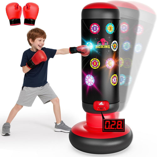 Kids Interactive Punching Bag Inflatable Boxing Game Lights Music