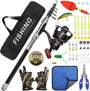2.1m Telescopic Fishing Rod & Reel Kit with Lures, Line & Carry Bag