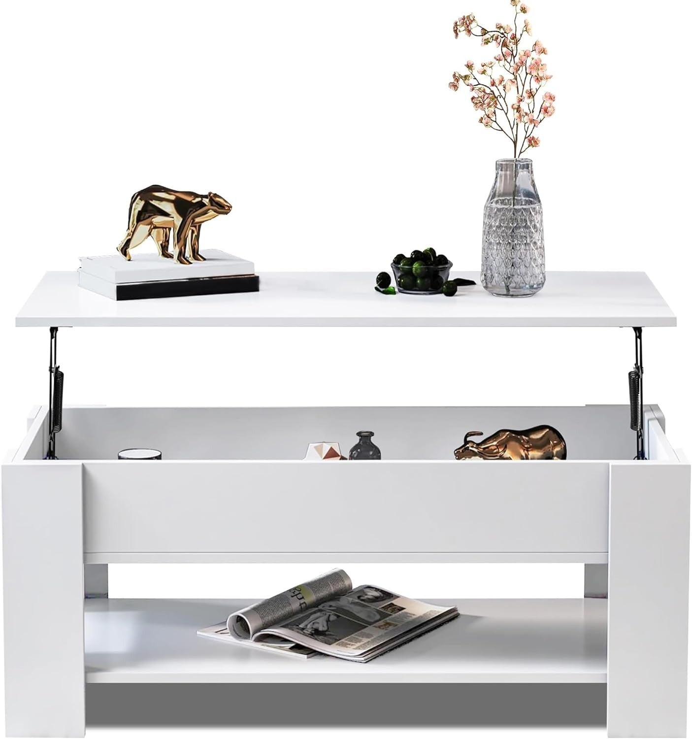 Lift Top Coffee Table White with Storage, Large Hidden Compartment 100x50cm