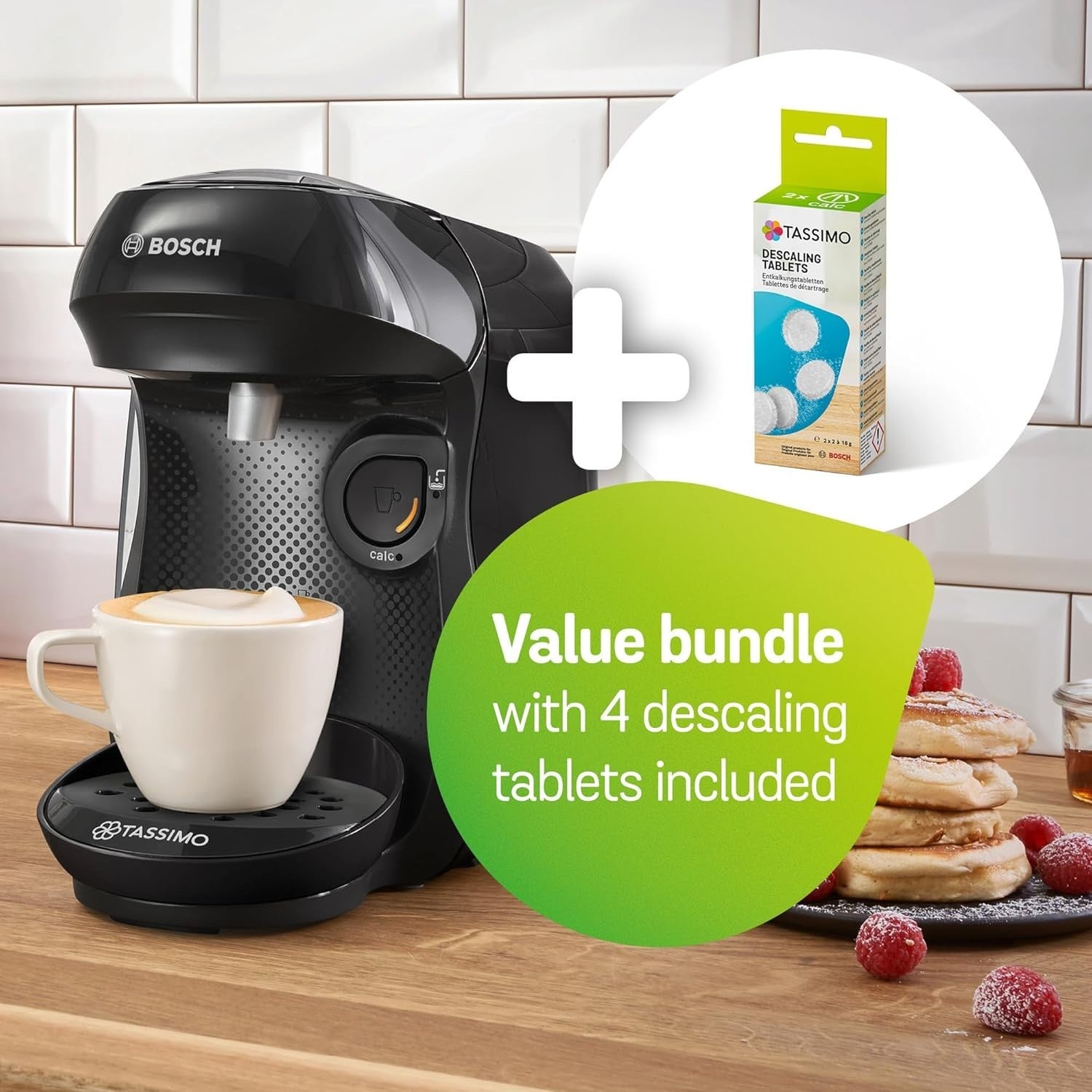 Pod Coffee Machine with Auto Clean, Adjustable Cup Size & Descaling Bundle