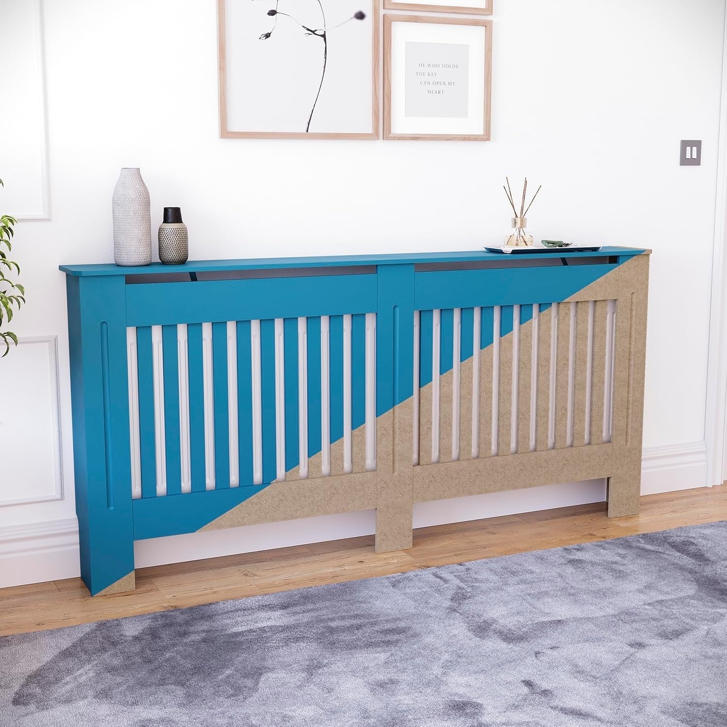 Extra Large Unfinished Radiator Cover | Modern MDF Slatted Cabinet