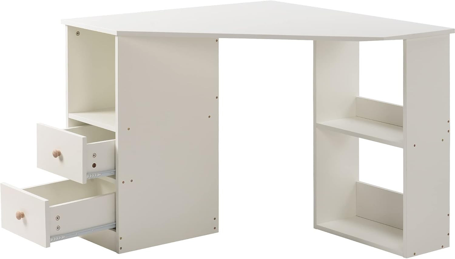 White L-Shaped Corner Desk with Drawers – Home Office Study Workstation