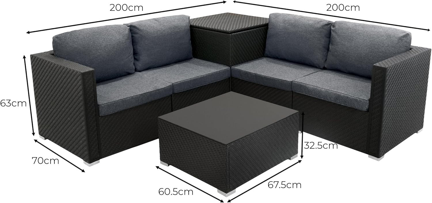 Rattan Garden Furniture Set 6PC Black Sofa Table 700L+250L Storage Cover