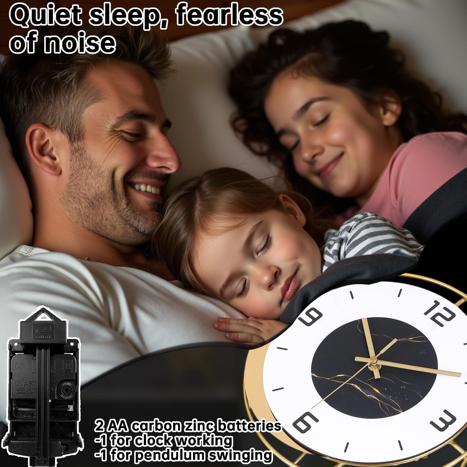 40×55cm Gold & White Pendulum Wall Clock – Silent Quartz Modern Design