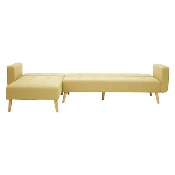 Olive Green Corner Sofa Bed Linen Upholstery L-Shaped Modern 3 Seater