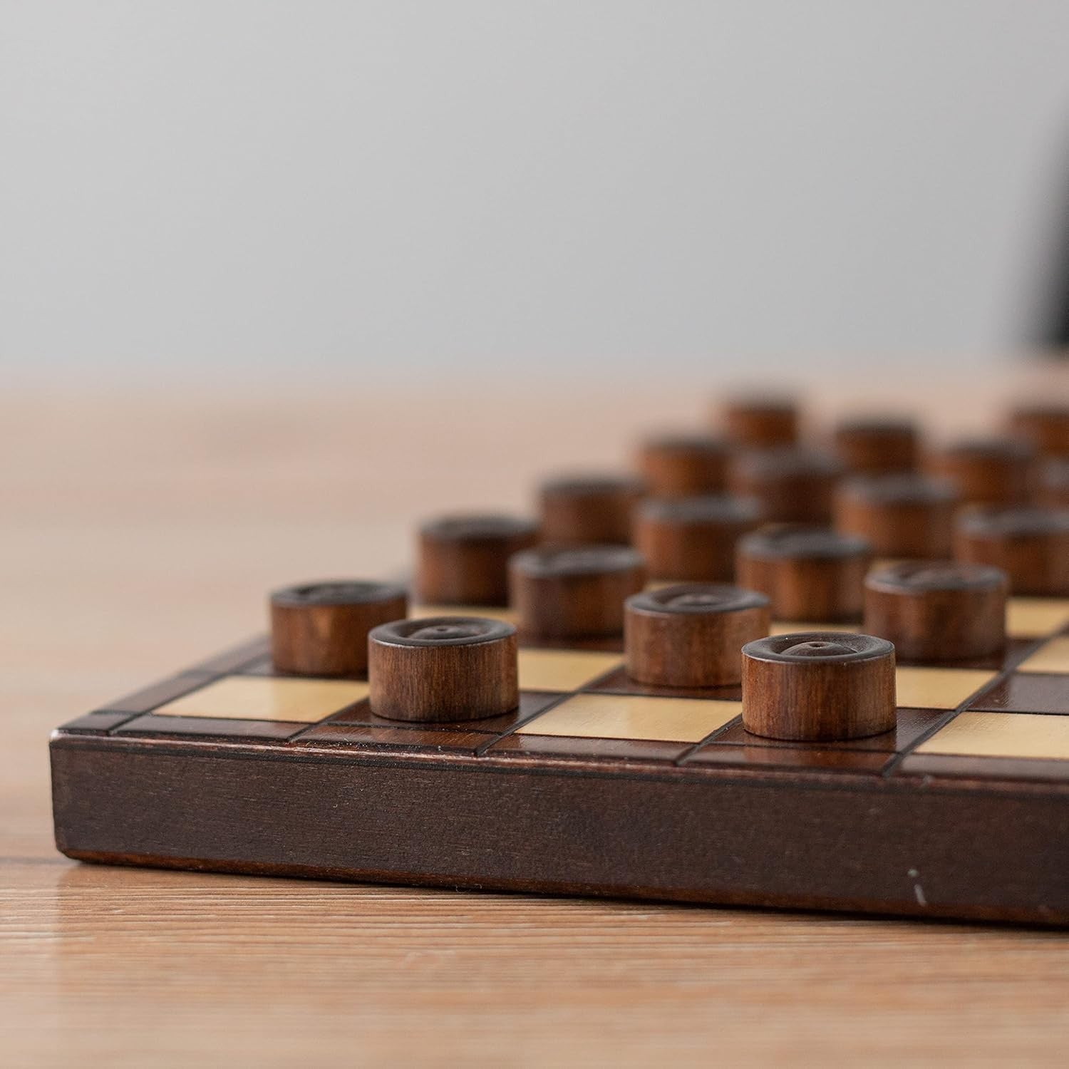 32cm Wooden Checkers Set | 100-Square Folding Draughts Board | Travel Game