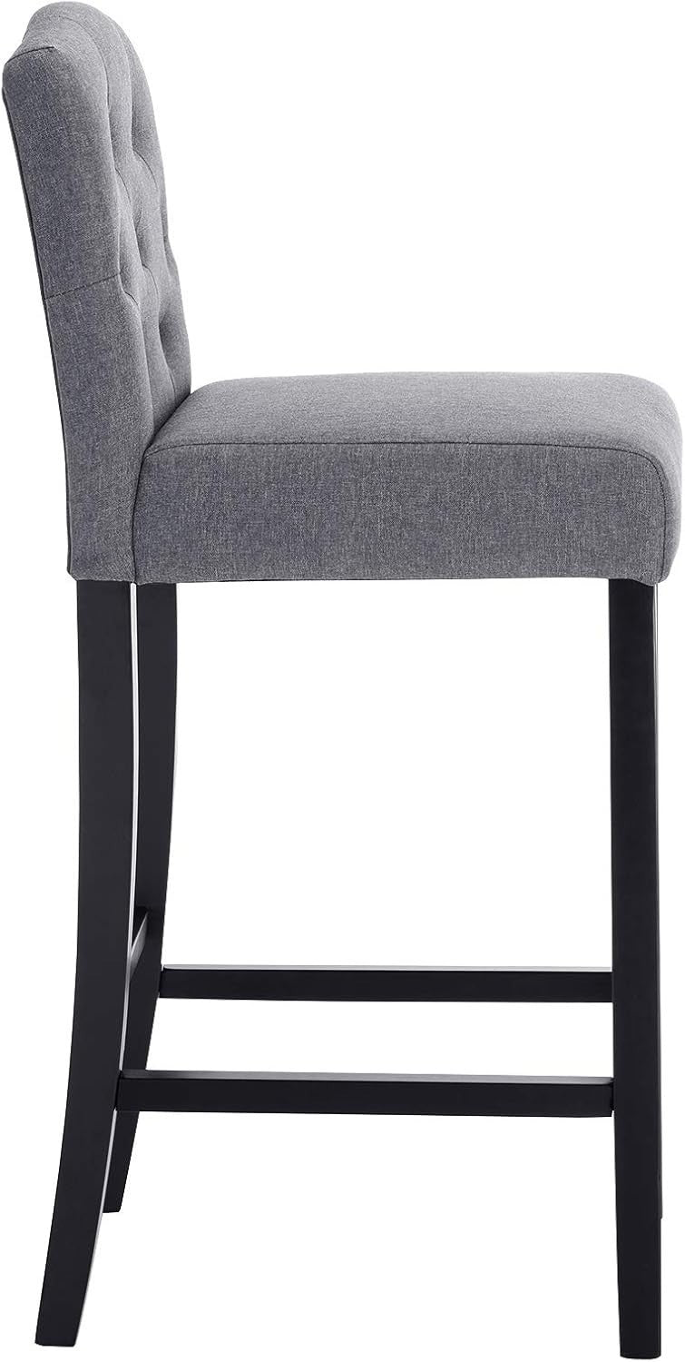Dark Grey Bar Stool Set 2 – Linen Seat High Counter Kitchen Chairs