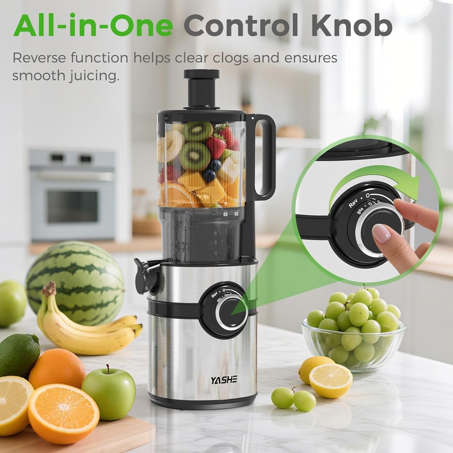 Cold Press Juicer 5in Wide Feed Chute Whole Fruit High Yield Easy Clean