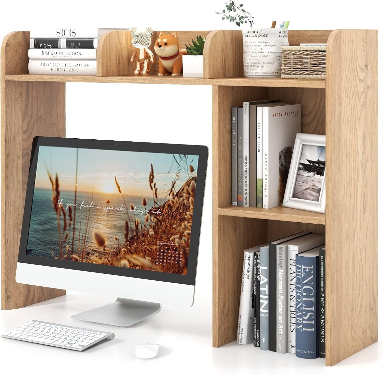 Natural Desktop Bookshelf 3-Shelf Storage Hutch Organizer Rack 94cm