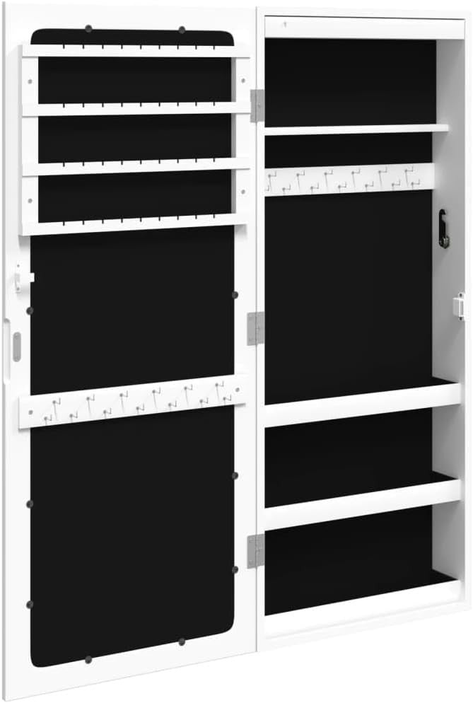 LED Wall Mounted Jewelry Armoire Frameless Mirror Lockable Storage White