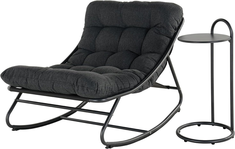 Modern Patio Rocking Chair with Side Table & Water-Resistant Cushion